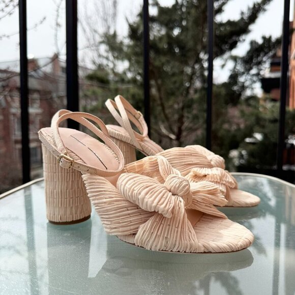 New Loeffler Randall Camellia Pleated Bow Heels Shoes Pearl Womens 7 - Picture 10 of 15
